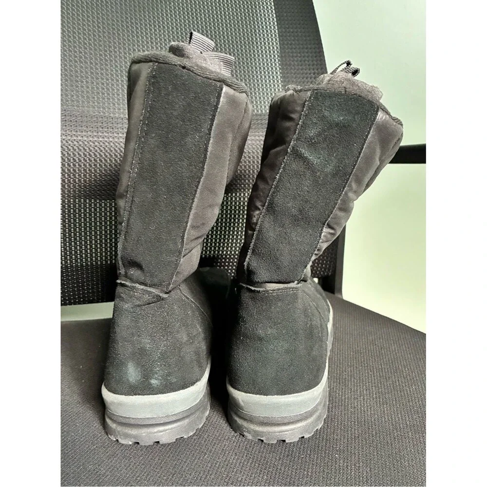 Lands End Black Leather Pull On Winter Snowboots Womens US Sz 10 Commuter